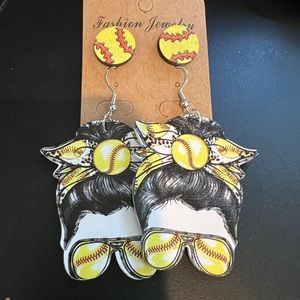 2 Pairs Softball Earrings & Studs set